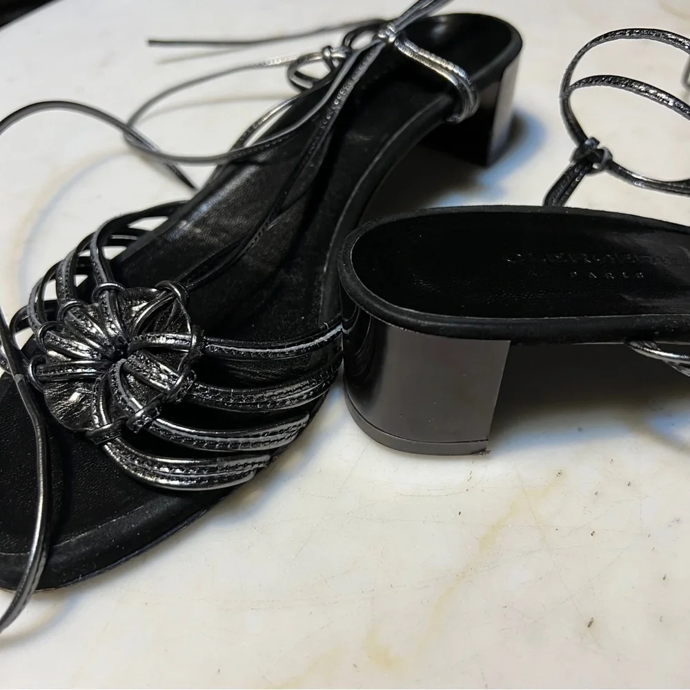 Robert Clergerie Paris Strappy Sandal 1 3/4” Heel Size 10.5B Metallic Blk/Gray - Picture 1 of 13